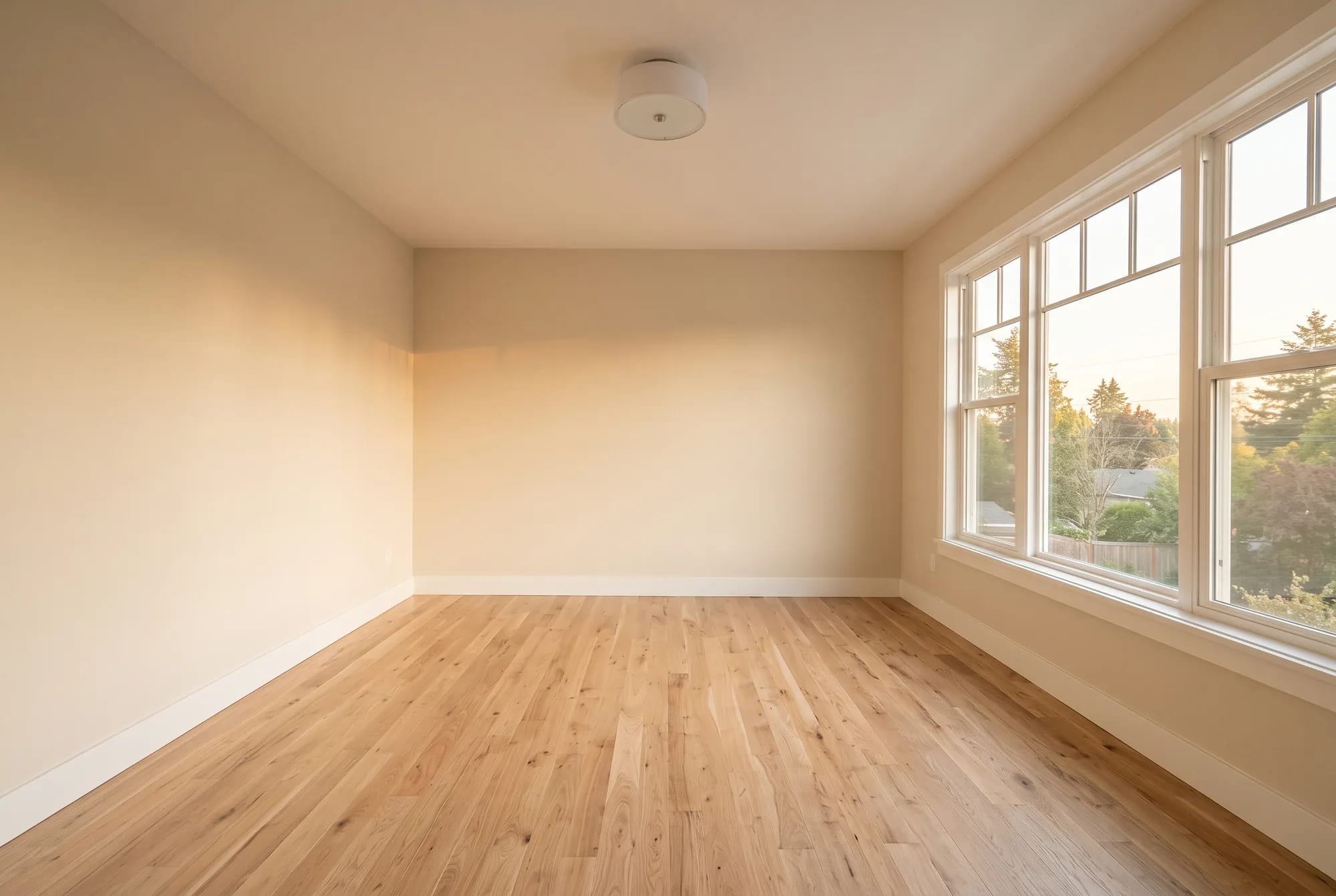 Sala de estar vazia, sem móveis nem decoração, antes da simulação